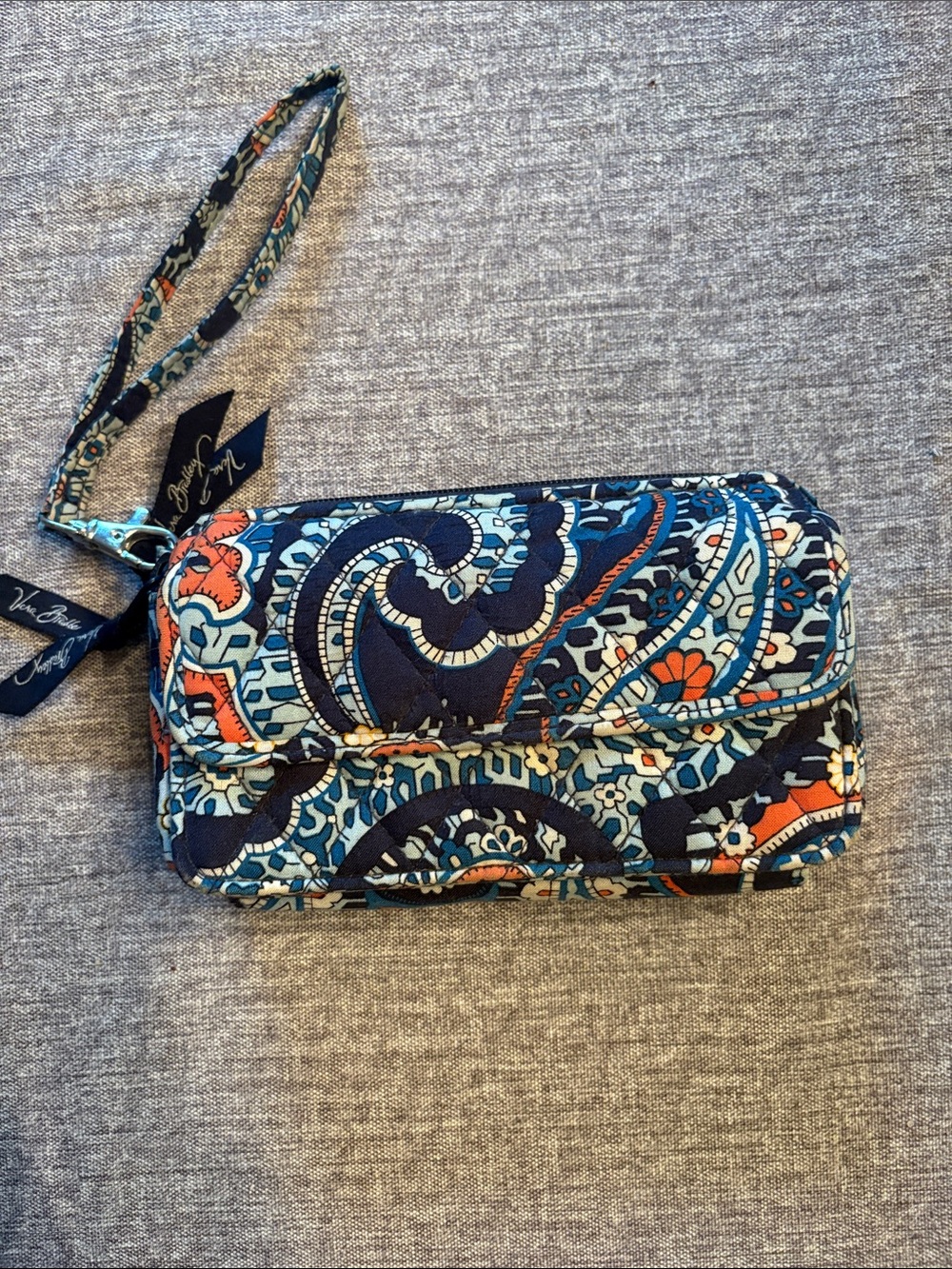 Vera Bradley Navy and Orange/Coral Paisley Wristlet and Cross Body Wallet